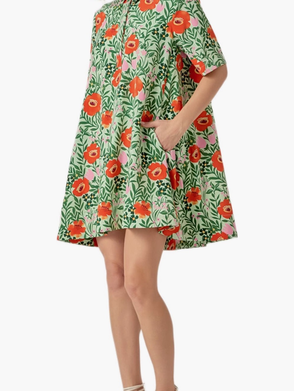 English Factory Green Short-Sleeve Dress with Floral Print - Picture 6 of 9